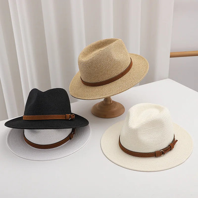 Summer Woven Straw Hat Wide Brim Sun Protection Breathable Beach Sun Shade Casua
