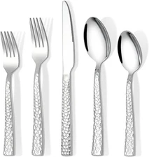 20-Piece Hammered Silverware Set, Food-Grade Stainless Steel Flatware Silver 