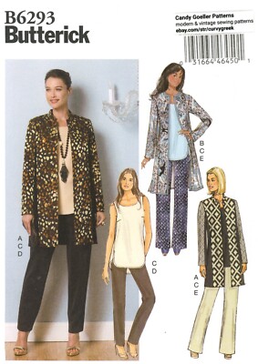 Butterick B6293 Open-Front Jackets, Top & Pants in 2 Lengths Sz 8-16 UNCUT