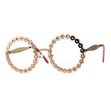 Womens Clear Lens Glasses Round Frame Flower Floral Design Rose Gold