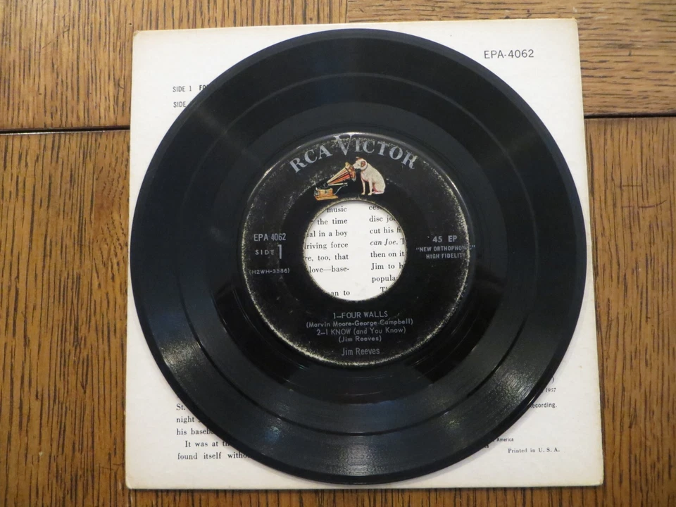 Jim Reeves – Four Walls - 1957 - RCA Victor EPA 4062 7" 4-SONG EP G+/VG+ - Image 3 of 4