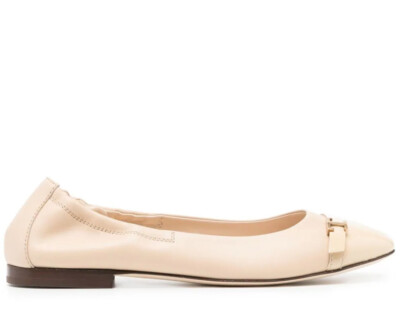 TOD'S T LOGO STRAP LEATHER BALLERINAS WOMEN FLAT SHOES XXW94K0HZ30T8AF98T