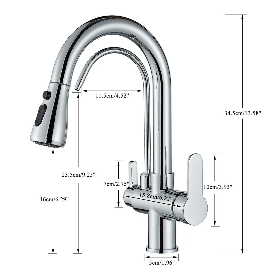3 Way Kitchen Tap 360° Swivel 3 in 1 Kitchen Sink Tap, 2 Handles Stainless Steel - Image 2 of 4