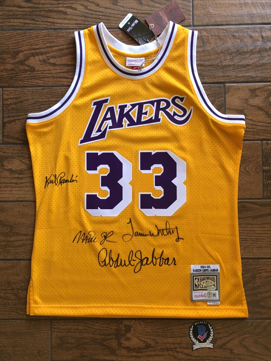 Signed Kareem Abdul Jabbar Lakers Jersey Beckett Steiner Magic Worthy Rambis
