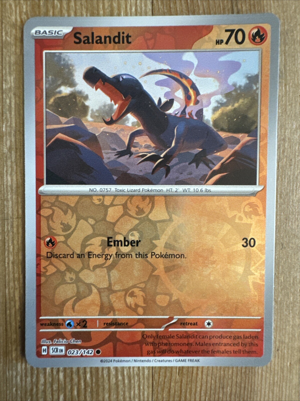 Salandit 023/142 Stellar Crown Reverse Holo Pokemon Card NM