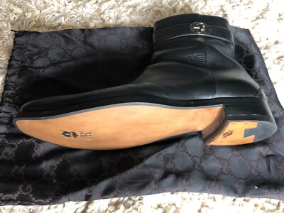 Gucci Men's Black Leather Side Zip Boots 9D— NEW sole, BIG G logo