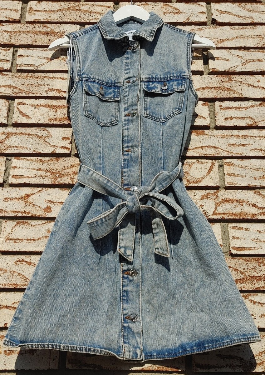Women's Denim Collection CI SONO Medium Wash Sleeveless Button Down Dress  Sz SM