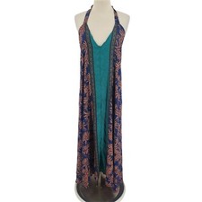 Pythia Women's Silk Printed Boho Halter Sleeveless Maxi Dress Size Small