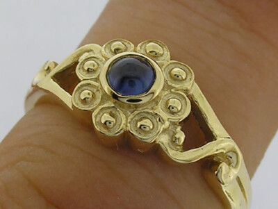 R088 Genuine 9K Gold Natural  Sapphire Blossom Flower Solitaire Ring in yr size