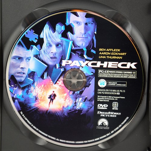 Paycheck DVD- Widescreen Edition- Ben Affleck Uma Thurman- Play Tested - Picture 3 of 4