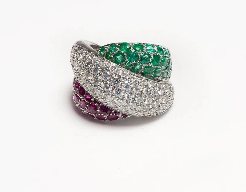 3.10 TCW Simulated Round Ruby, Sapphire & Emerald Three Layer Wide Women's Ring - Image 2 of 4