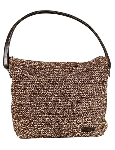 The Sak Brown Crochet Handbag Bag Leather Strap Purse Classic Clean