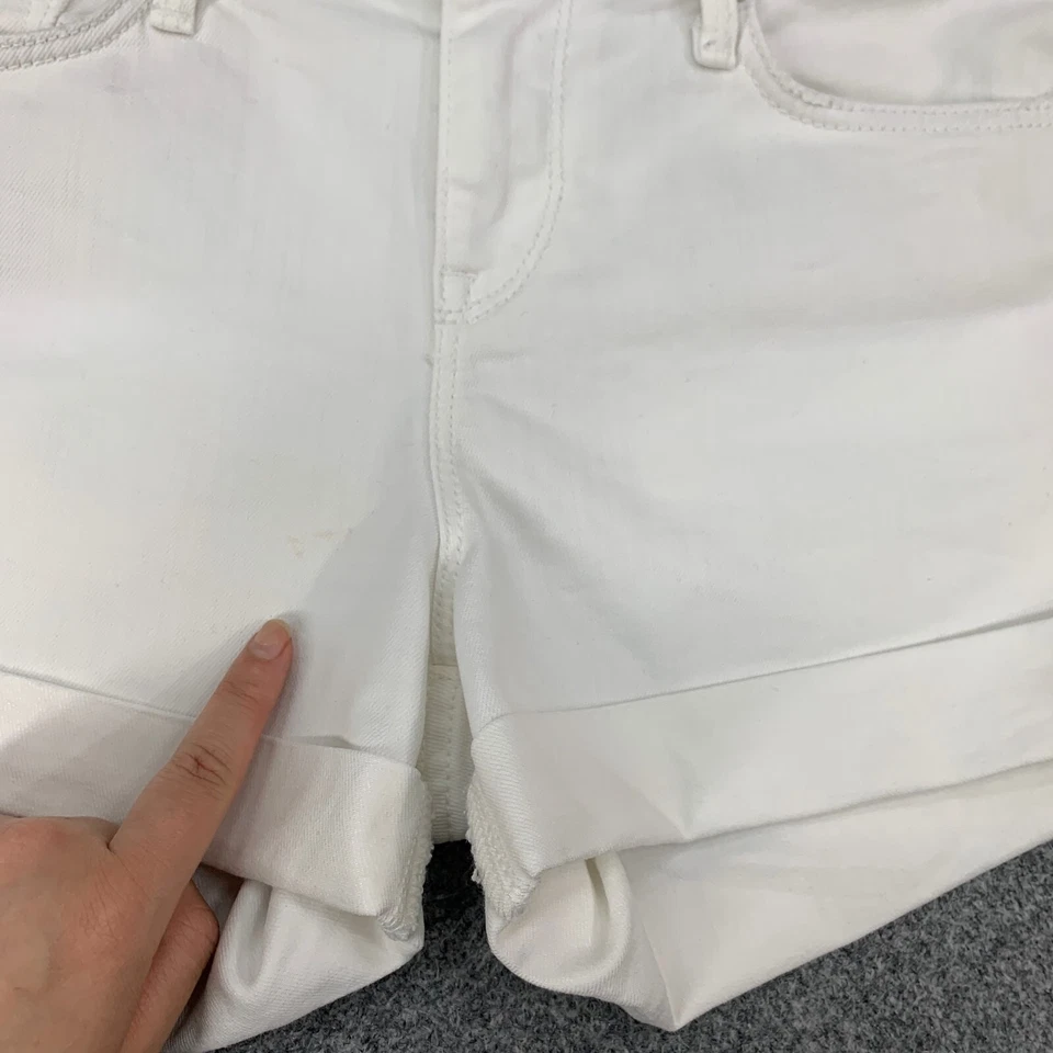 Pantalones Cortos Vince Mujer 26 Blanco Denim Ajustado Dobladillo Enrollado Tiro Bajo Mezcla de Algodón Puños Foto 3 de 4