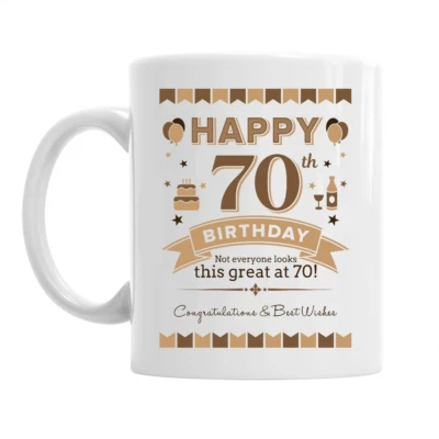 MAINLY MUGS 70th Birthday Happy Gift Present Idea For Men Dad Male Keepsake 70 Coffee Mug