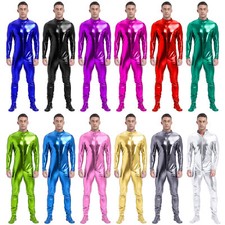 Mens Jumpsuit Long Sleeve Metallic Clubwear Bodysuit Party Unitard Pole Body