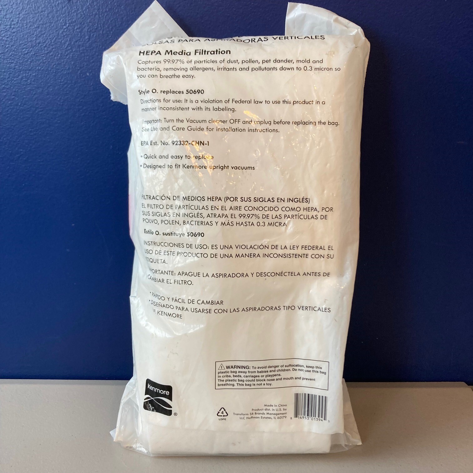 Kenmore 53294 Type O Vacuum Bags HEPA for Upright Vacuums Style 6