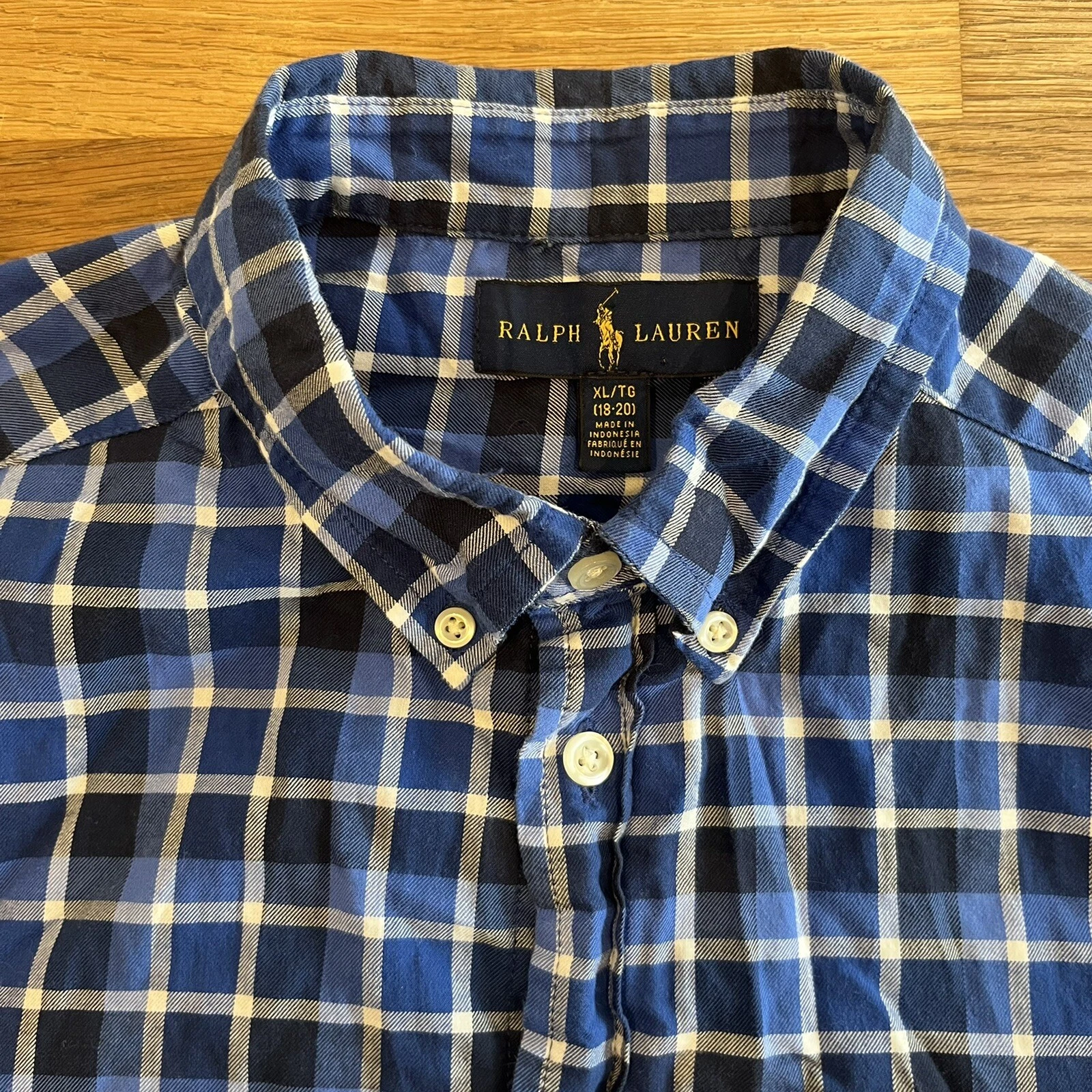RALPH LAUREN CHECK NAVY FLANNEL SHIRT XTG  18-20 (RRP £85.00+) C3