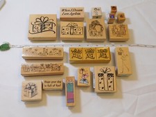 Lot of Misc Wood Mount Stamp Set includes 20 Presents rubber stamps Scrapbooking