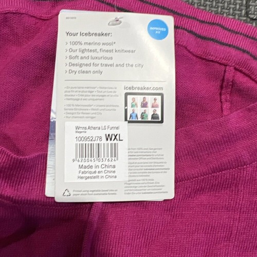 Maglione rompighiaccio donna XL rosa lana merino collo imbuto pullover outdoor - Foto 7 di 13