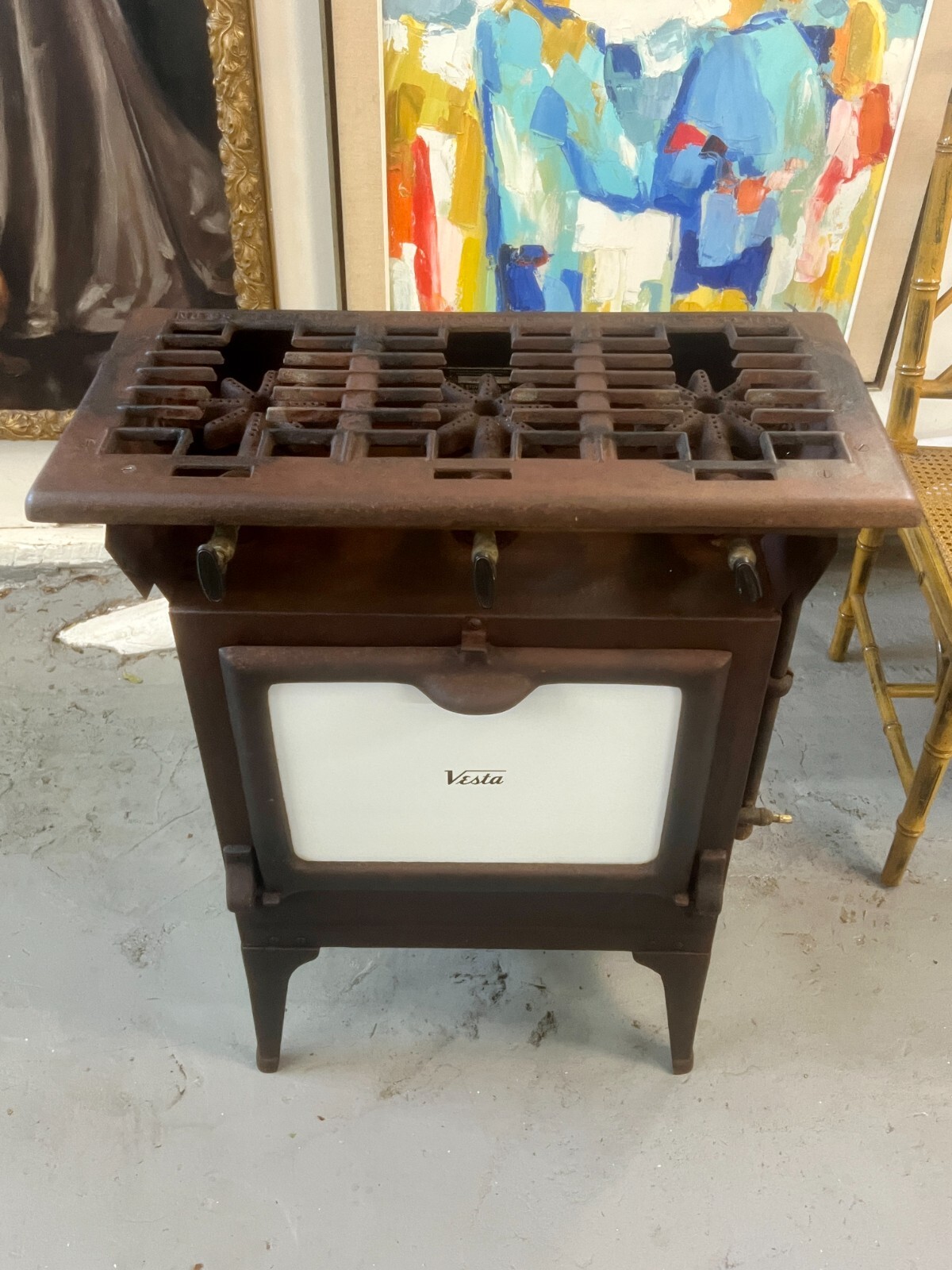 Antique 3 Burner Athens Stove Works No. 33 Oven Vesta Enamel Porcelain