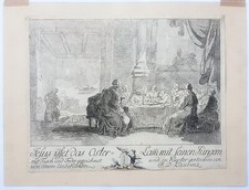 stampa antica gesù discepoli resurrezione Emmaus agnello pasqua 1780 laurenz