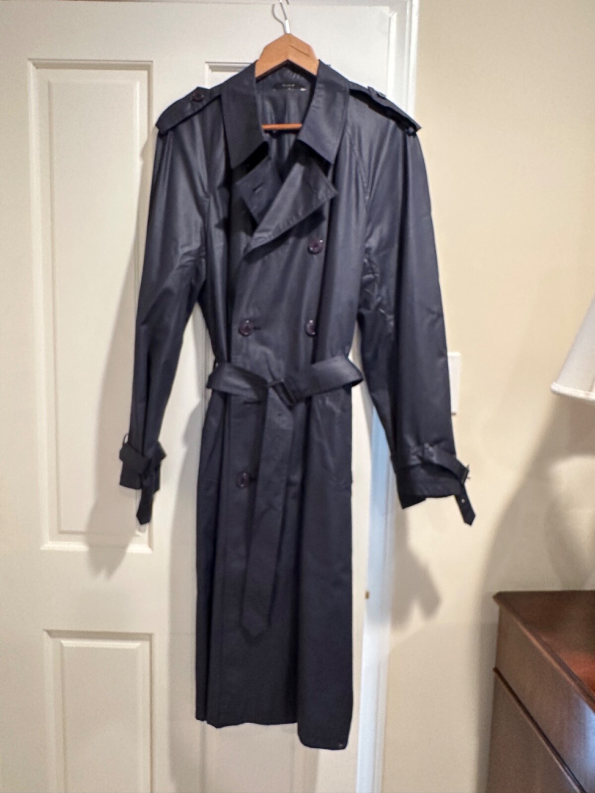 Mens Yves Saint Laurent Trench Coat-Vintage-Navy Sz 54