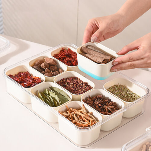 Spice Storage Box - 9 Compartments, Divided Tray with Lid, Food Grade - Picture 9 of 21