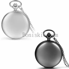 Unisex Classical Simple Glossy Smooth Round Quartz Pocket Watch Necklace Chain