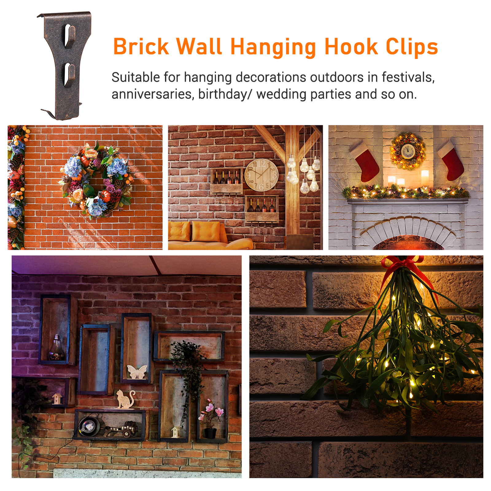 10Pcs Brick Hook Clip Outdoor Hanging Hooks for 60-70mm Brick Hanger ...