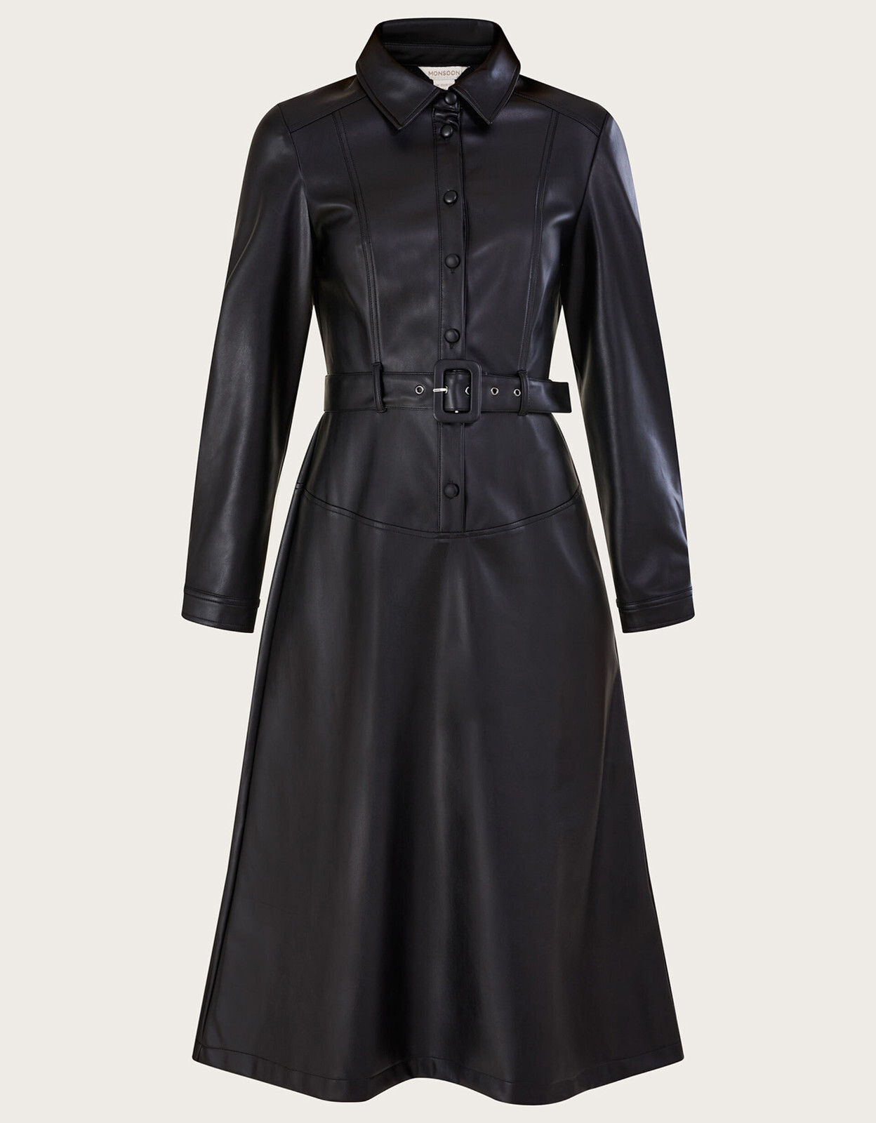 Monsoon Peppa PU Midi Shirt Dress Recycled Polyester Black RRP £90 UK 10 New image 4