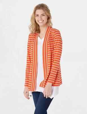 ~NEW  DENIIM & CO STRIPED JERSEY CARDIGAN TIGER LILY 1X PETITE  1XP