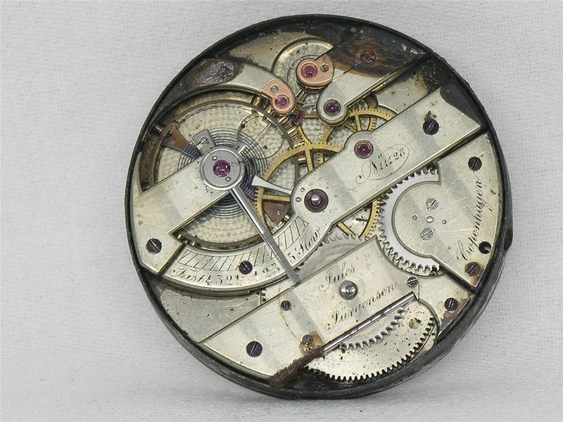 LARGE 46MM JULES JURGENSEN 20 JEWEL HI GRADE NICKEL POCKETWATCH MOVEMENT & DIAL