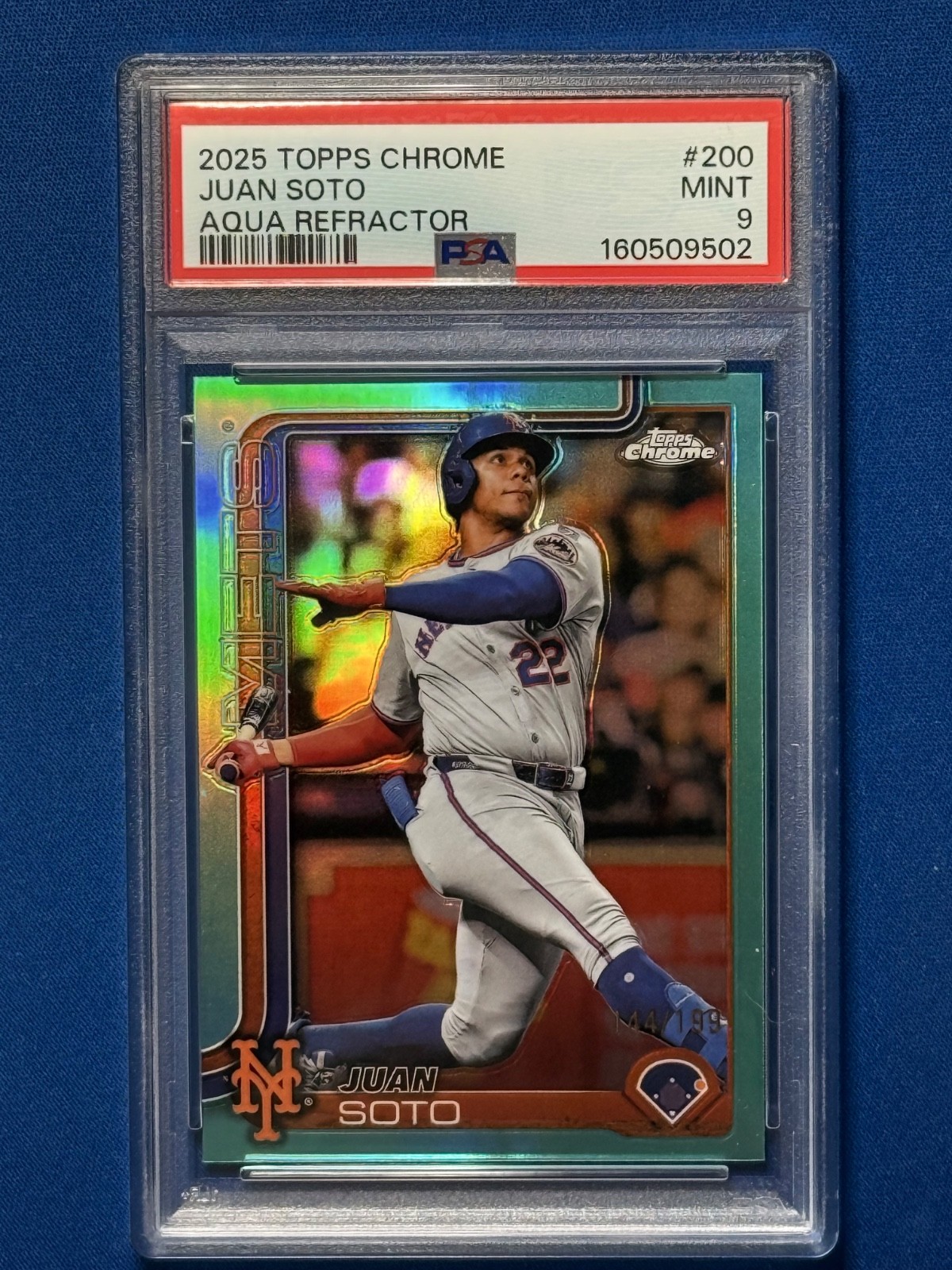 2024 Topps Chrome Juan Soto #200 Aqua 144/199 PSA 9 view 1