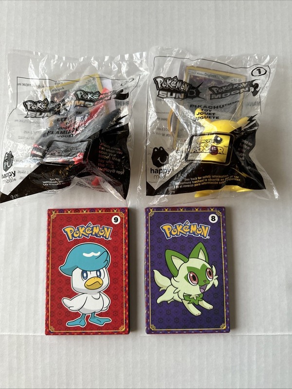Pokemon Pikachu & Litten With 1 Card Each+ 2 Poke Cards Mcdonalds Happy Meal Toy
