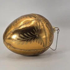 Hand Blown Polish Glass Christmas Ornament Gold Egg Shape – Hand Painted, Boxed