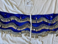 Belly Dance Costume Hip Scarf with Tassel Fringe and Waist Wrap Unbranded Blue