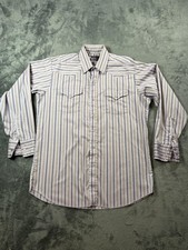 Vintage Panhandle Slim Western Pearl Snap Shirt Mens 16.5 35 Purple Striped USA