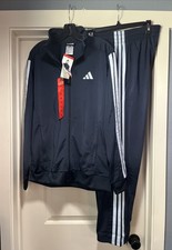 Mens Medium Adidas 3 Stripe Tricot Track Jacket And Pant Blue Set Suit New Tag