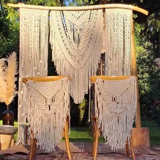 Macrame Wedding Backdrop Curtain, Boho Wall Hanging for Arch With Chair Cover
