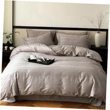 100 Cotton Duvet Cover King Size, 3 Pieces Soft King 104" x 90" Grey Striped