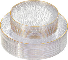 60Pcs Clear Plastic Plates,Clear Disposable Plates with Gold Rim,Heavy-Duty Gold