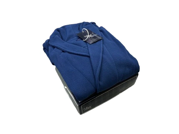 VESTAGLIA UOMO IN PILE INVERNALE GIACCA DA CAMERA BLU CON CINTA CON TASCHE - Immagine 4 di 4