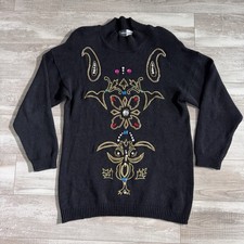 Vintage 80s Beldoch Popper Gold  Bead Embellished Retro Sweater Size L