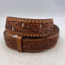 Vintage CIRCLE-Y Mens 40  Hand-Tooled Western Leather Belt Brown Cowboy NO BUCK
