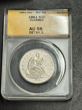 1861 Seated Liberty Half Dollar Graded ANACS AU58 Details 50c Type Coin (3485)