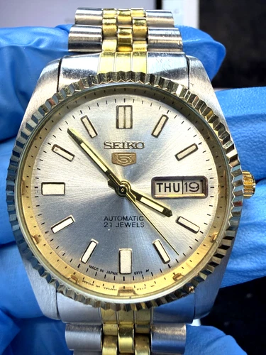 Vintage SEIKO 5 Men's Automatic Watch Cuttering Two Tone  6309-Dial Replaced