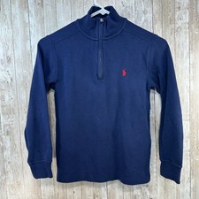 Polo Ralph Lauren Boys Size S 8 Navy Blue Mock Neck 1/4 Zip Red Pony Pullover