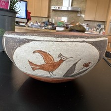 Darling Very Old Native American Zia Pueblo Pottery Bowl w/ Bird Design
