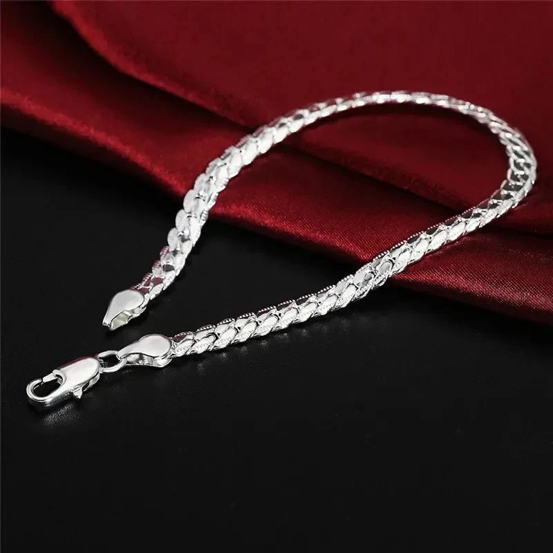 Pulsera de cadena plana de plata de ley 925 para mujer de 6 mm 18 cm de eslabón liso joyería de metal Foto 3 de 4