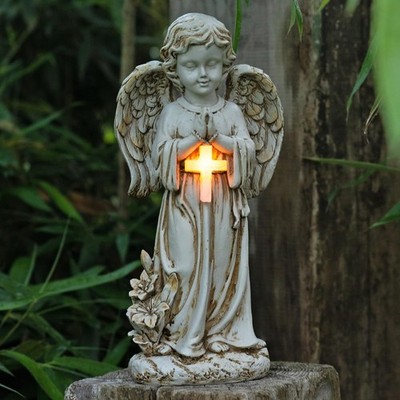 Solar Angel Statue Garden Memorial Praying Angel Lawn Patio Yard Decor